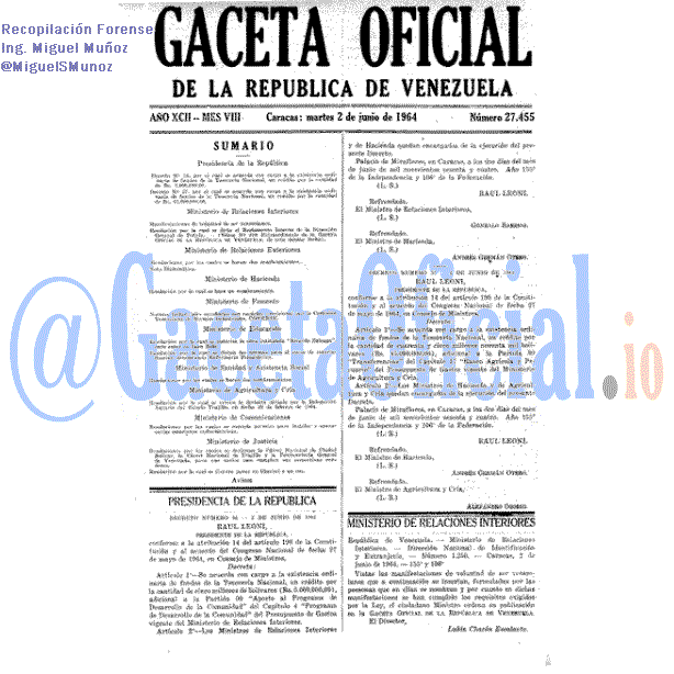 Gaceta Oficial 27455 del 2 Junio 1964