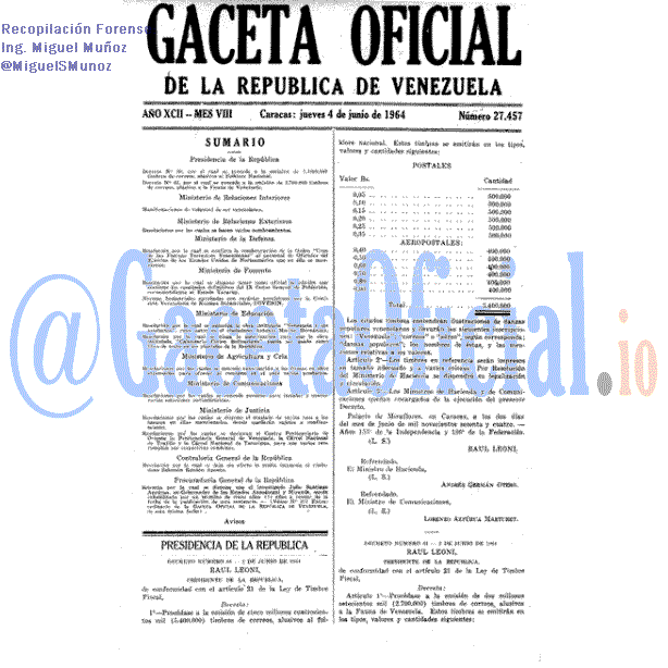 Gaceta Oficial 27457 del 4 Junio 1964