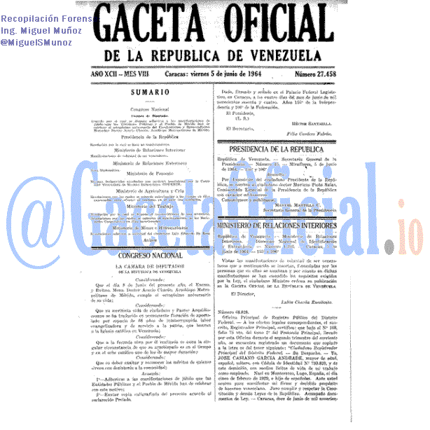 Gaceta Oficial 27458 del 5 Junio 1964