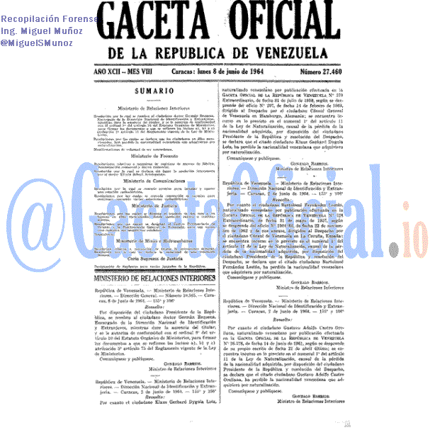 Gaceta Oficial 27460 del 8 Junio 1964