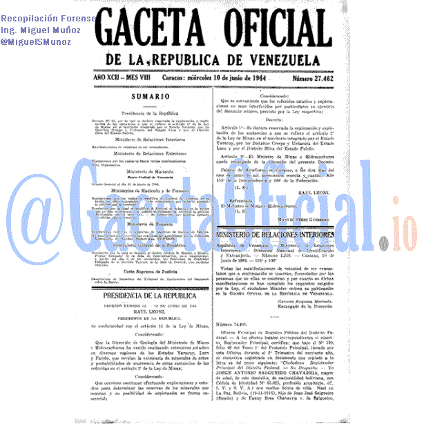 Gaceta Oficial 27462 del 10 Junio 1964