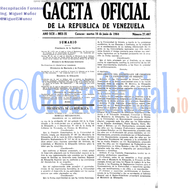 Gaceta Oficial 27467 del 16 Junio 1964