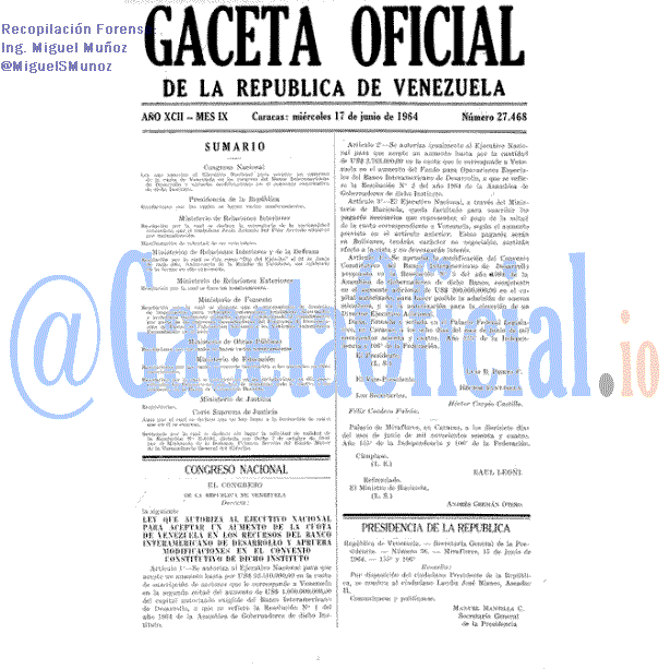 Gaceta Oficial 27468 del 17 Junio 1964