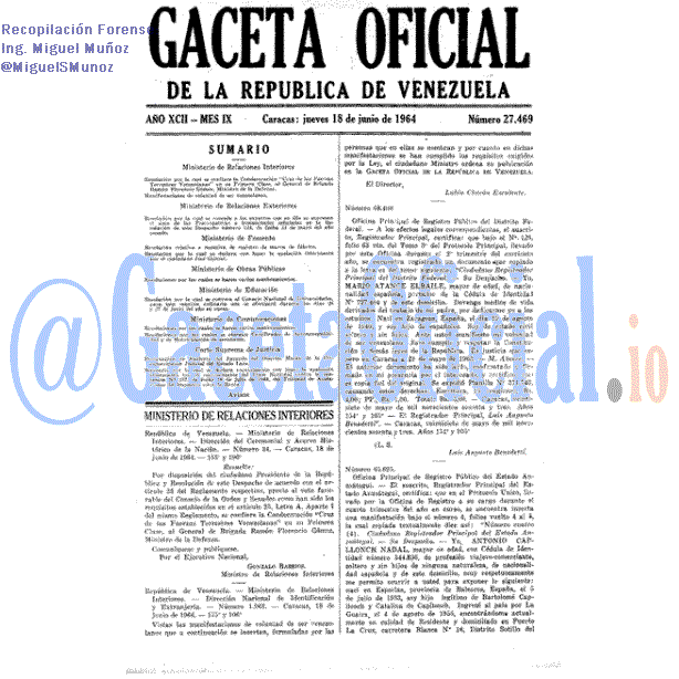 Gaceta Oficial 27469 del 18 Junio 1964
