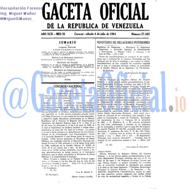 Gaceta Oficial 27482 del 4 Julio 1964