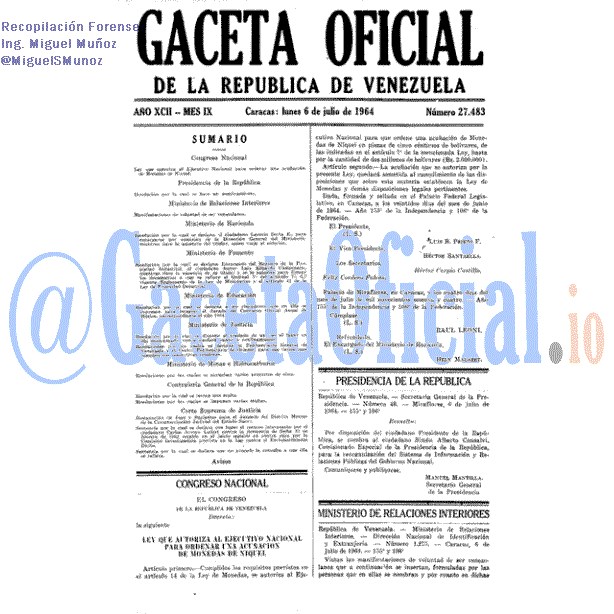 Gaceta Oficial 27483 del 6 Julio 1964