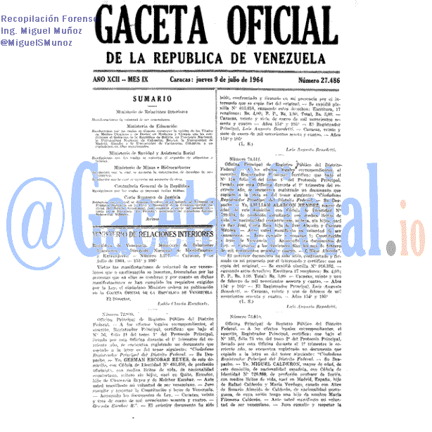 Gaceta Oficial 27486 del 9 Julio 1964