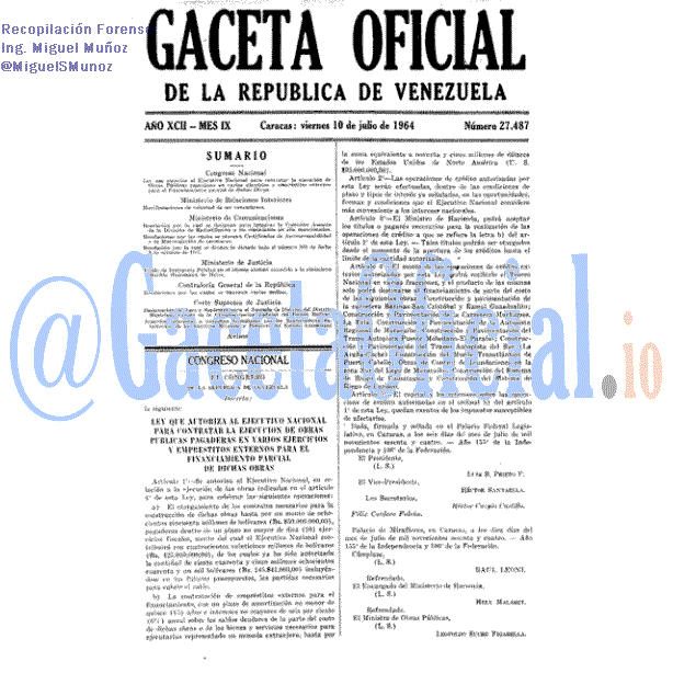 Gaceta Oficial 27487 del 10 Julio 1964