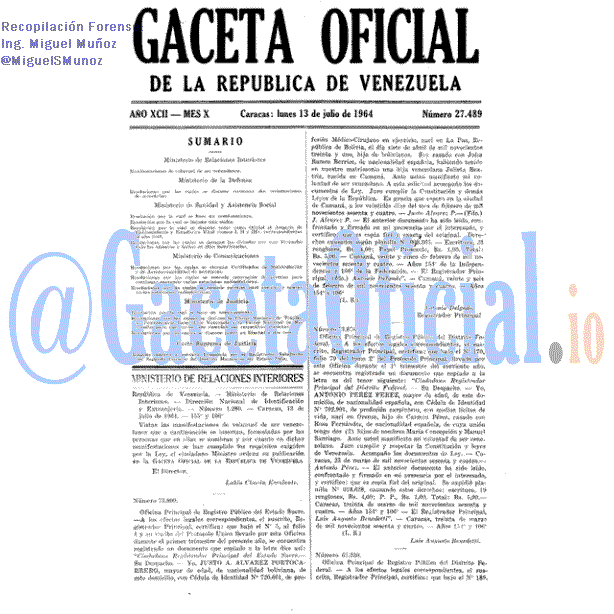 Gaceta Oficial 27489 del 13 Julio 1964