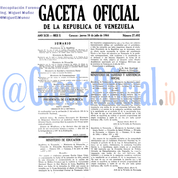 Gaceta Oficial 27492 del 16 Julio 1964