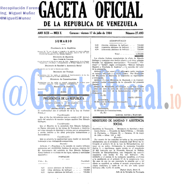 Gaceta Oficial 27493 del 17 Julio 1964