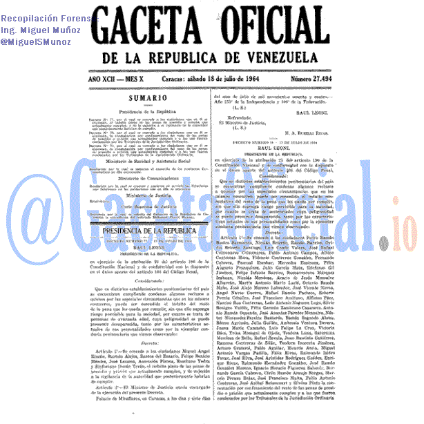 Gaceta Oficial 27494 del 18 Julio 1964