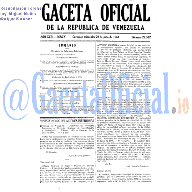 Gaceta Oficial 27502 del 29 Julio 1964