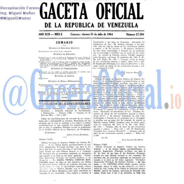 Gaceta Oficial 27504 del 31 Julio 1964
