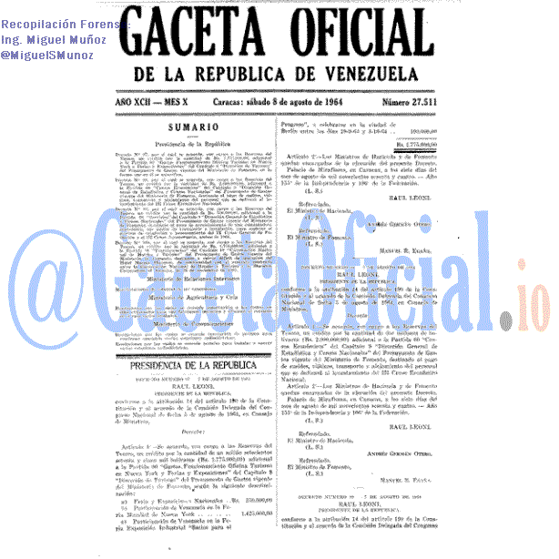 Gaceta Oficial 27511 del 8 Agosto 1964