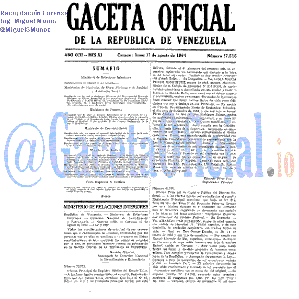 Gaceta Oficial 27518 del 17 Agosto 1964