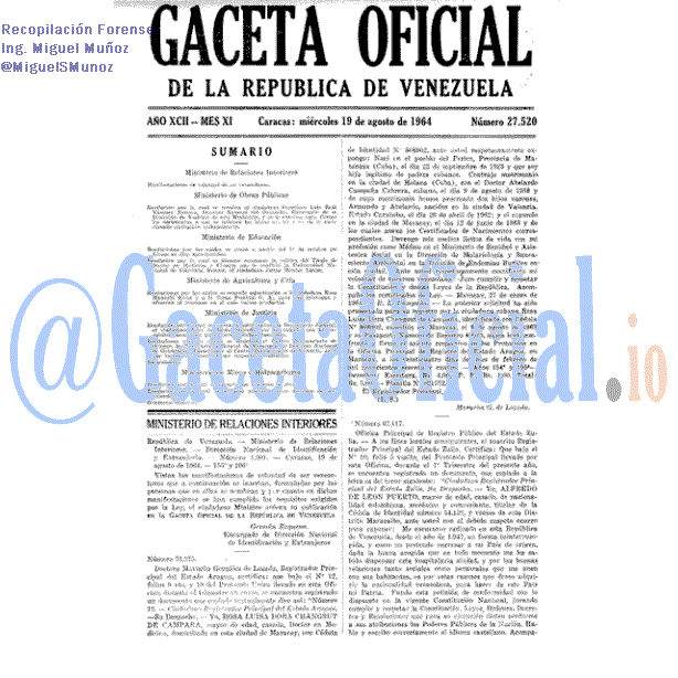 Gaceta Oficial 27520 del 19 Agosto 1964