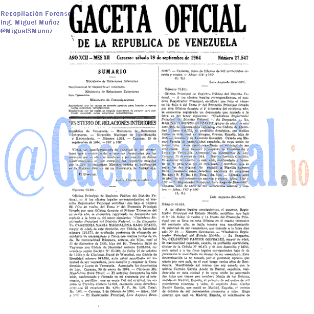 Gaceta Oficial 27547 del 19 Septiembre 1964