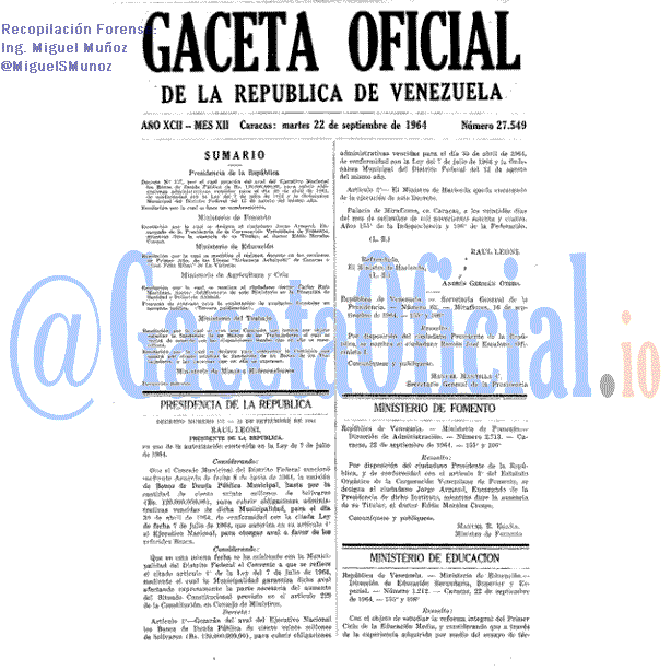 Gaceta Oficial 27549 del 22 Septiembre 1964