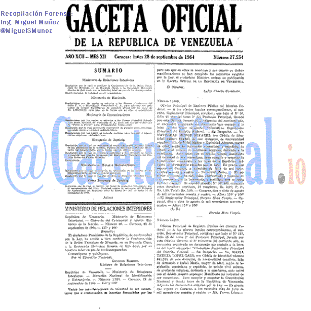 Gaceta Oficial 27554 del 28 Septiembre 1964