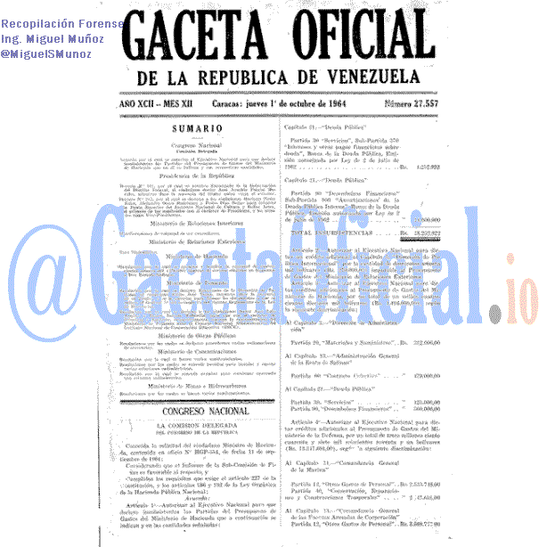 Gaceta Oficial 27557 del 1 Octubre 1964