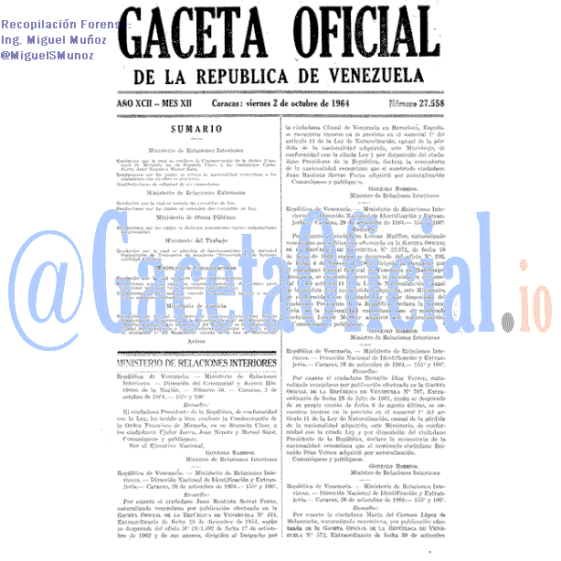Gaceta Oficial 27558 del 2 Octubre 1964