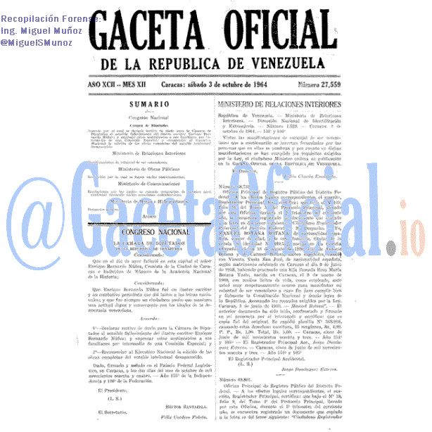 Gaceta Oficial 27559 del 3 Octubre 1964