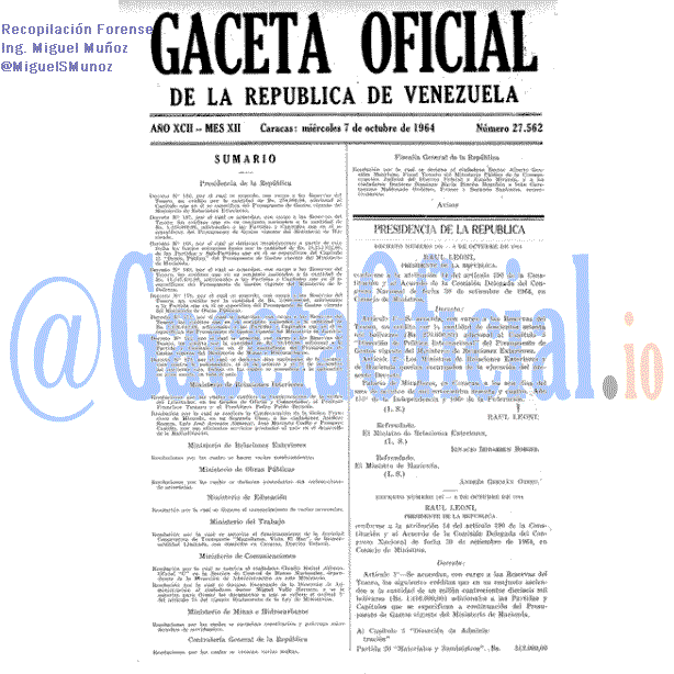 Gaceta Oficial 27562 del 7 Octubre 1964