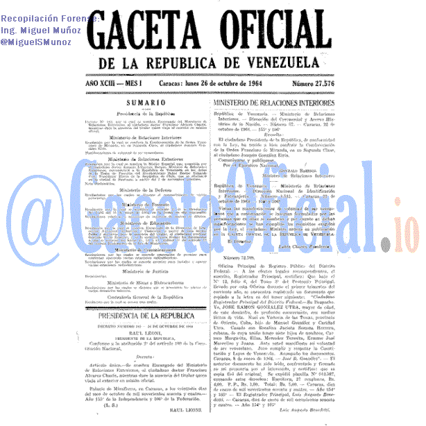 Gaceta Oficial 27576 del 26 Octubre 1964