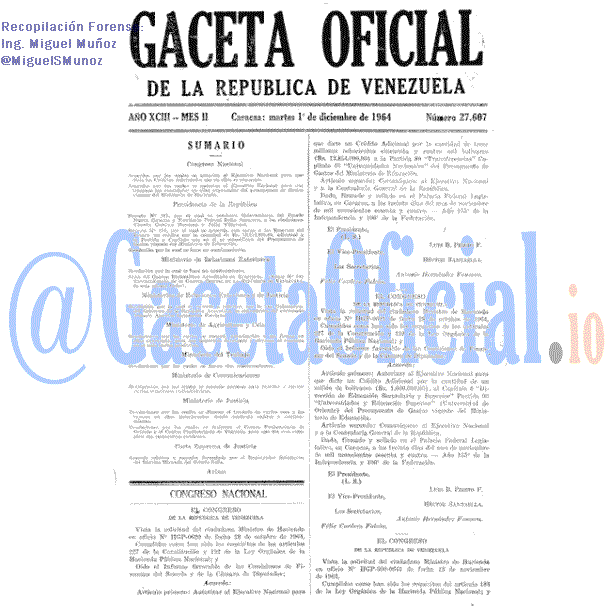 Gaceta Oficial 27607 del 1 Diciembre 1964