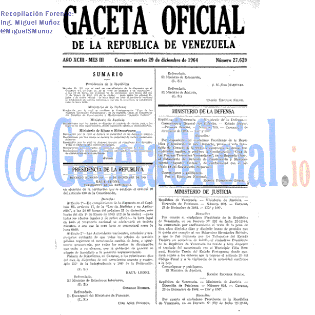 Gaceta Oficial 27629 del 29 Diciembre 1964