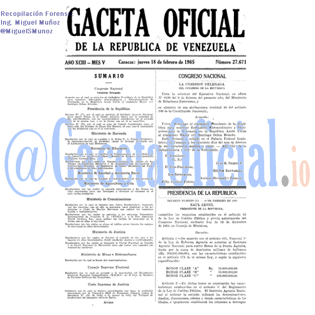 Gaceta Oficial 27671 del 18 Febrero 1965