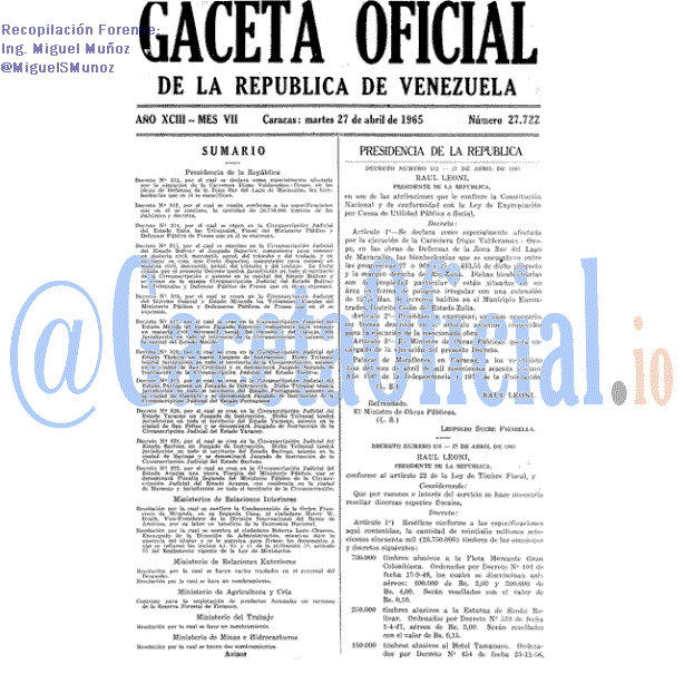 Gaceta Oficial 27722 del 27 Abril 1965