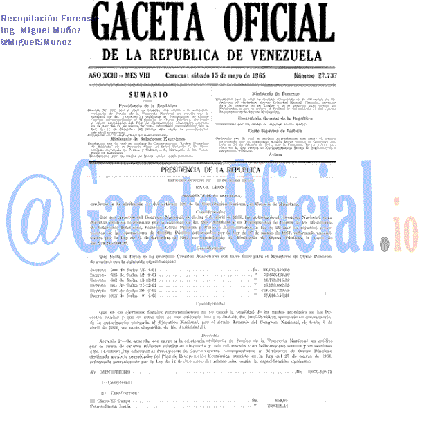 Gaceta Oficial 27737 del 15 Mayo 1965