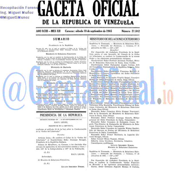 Gaceta Oficial 27842 del 18 Septiembre 1965