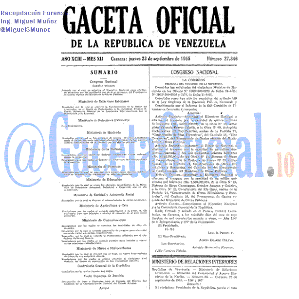 Gaceta Oficial 27846 del 23 Septiembre 1965