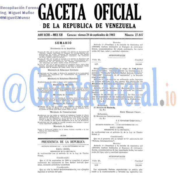 Gaceta Oficial 27847 del 24 Septiembre 1965