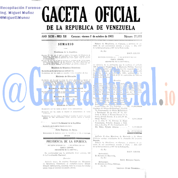 Gaceta Oficial 27853 del 1 Octubre 1965