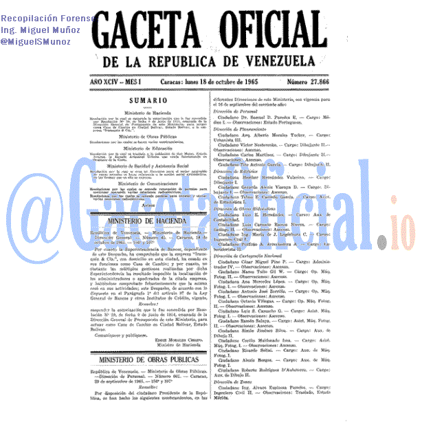 Gaceta Oficial 27866 del 18 Octubre 1965