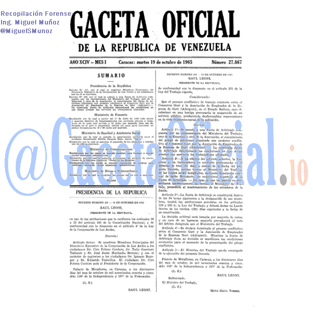 Gaceta Oficial 27867 del 19 Octubre 1965