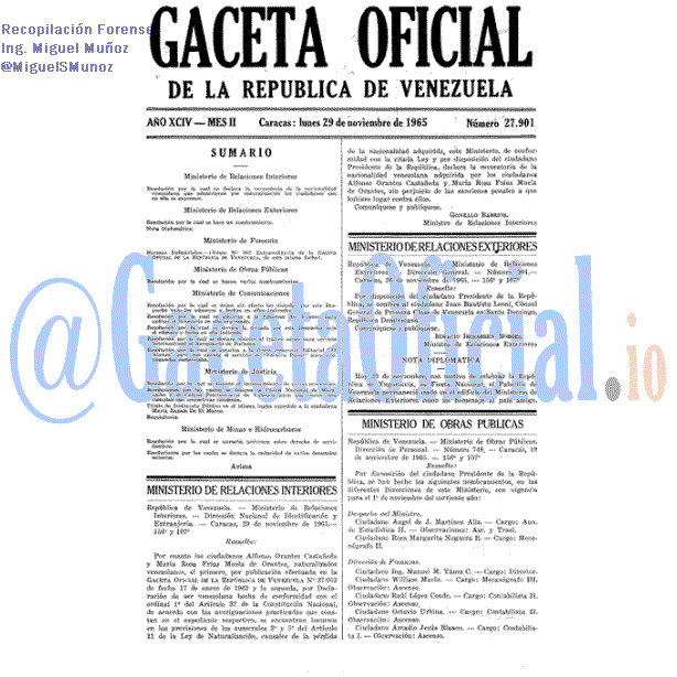 Gaceta Oficial 27901 del 29 Noviembre 1965
