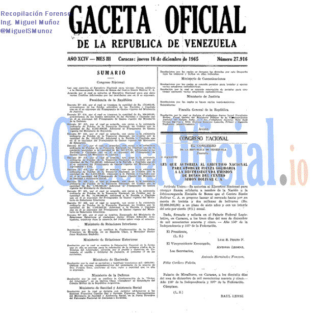 Gaceta Oficial 27916 del 16 Diciembre 1965