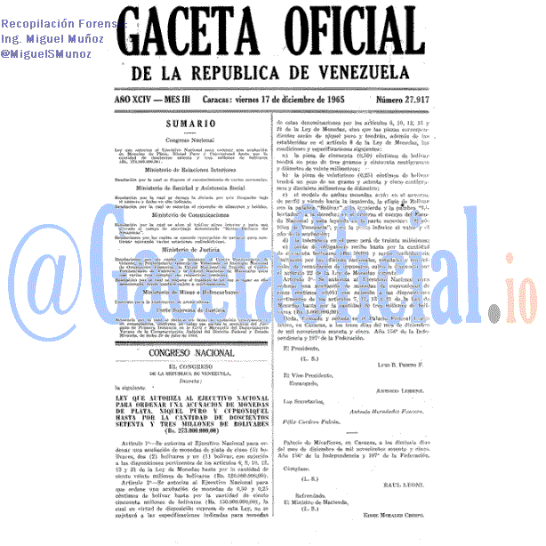 Gaceta Oficial 27917 del 17 Diciembre 1965