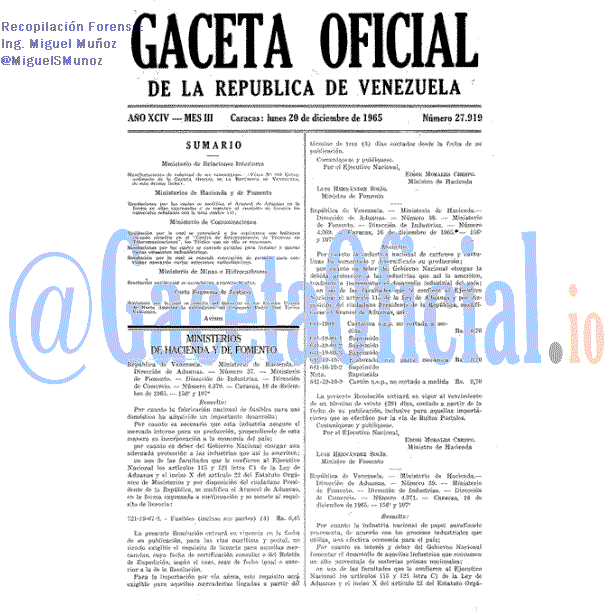 Gaceta Oficial 27919 del 20 Diciembre 1965