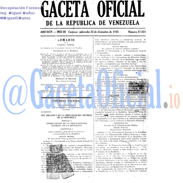 Gaceta Oficial 27921 del 22 Diciembre 1965