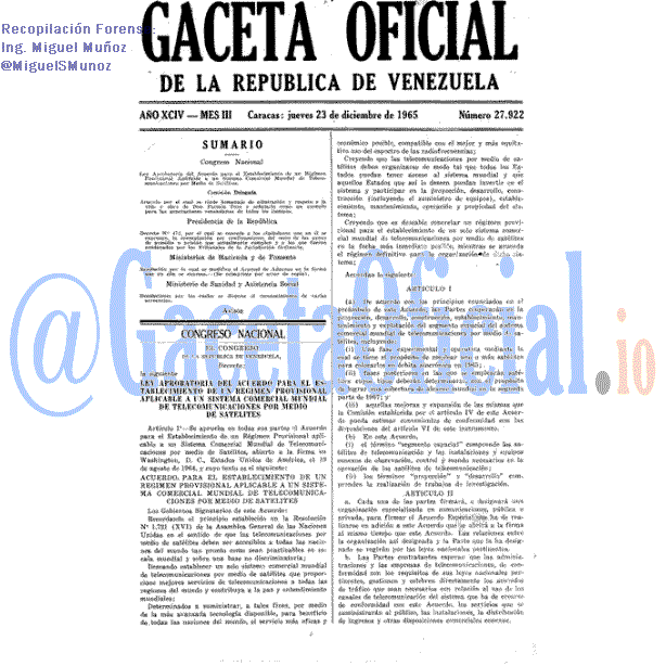 Gaceta Oficial 27922 del 23 Diciembre 1965