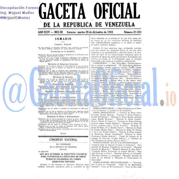 Gaceta Oficial 27924 del 28 Diciembre 1965
