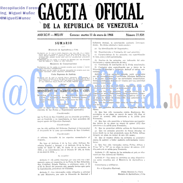 Gaceta Oficial 27934 del 11 Enero 1966