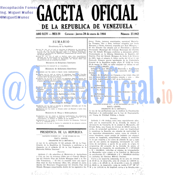 Gaceta Oficial 27942 del 20 Enero 1966