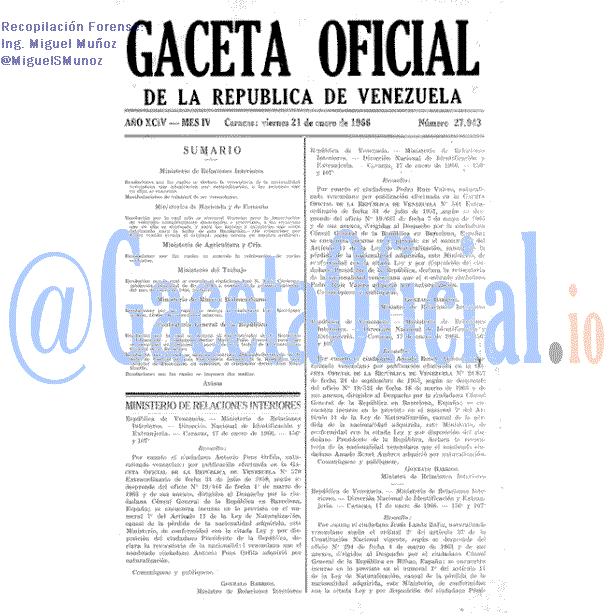 Gaceta Oficial 27943 del 21 Enero 1966
